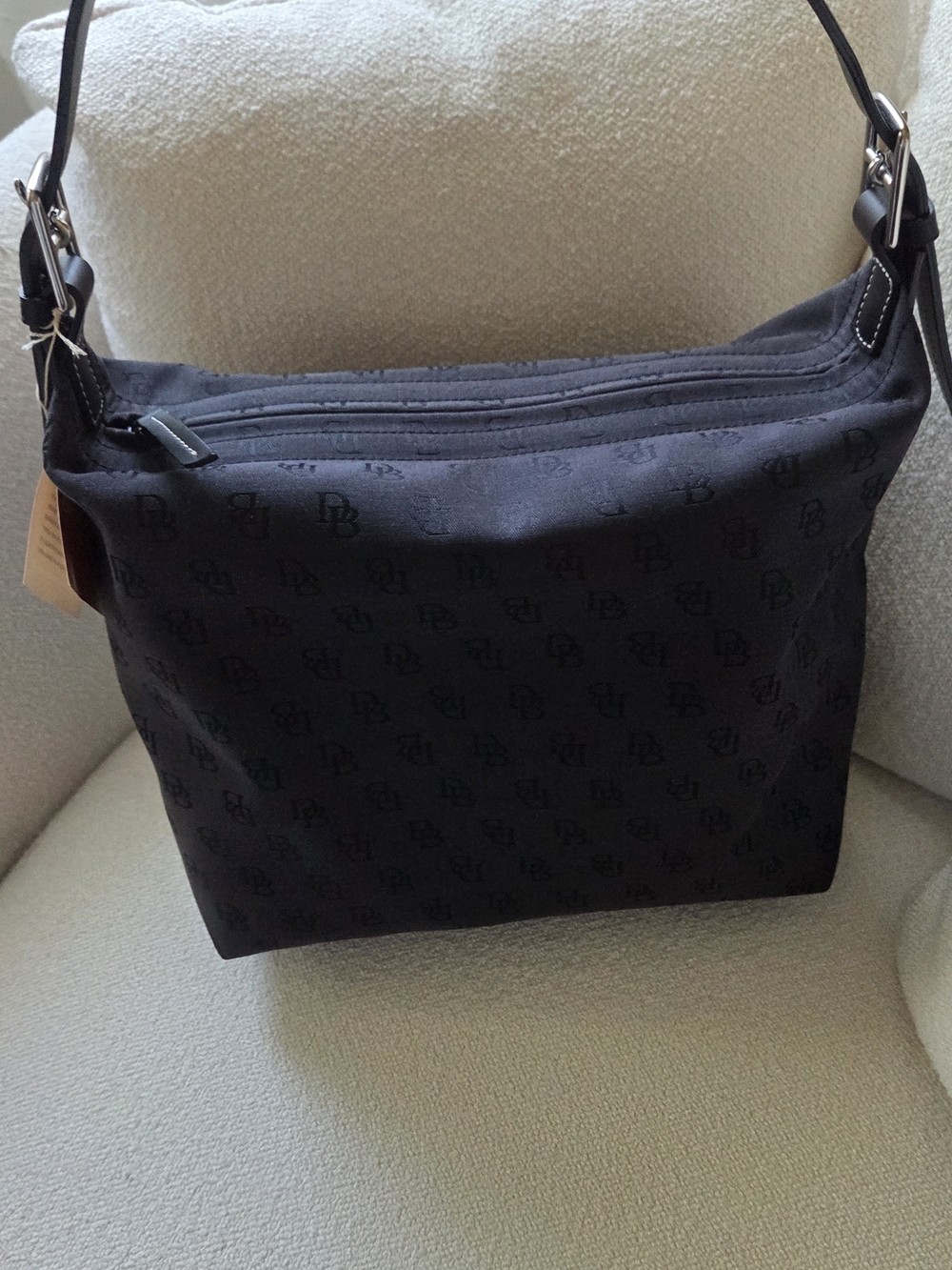 Dooney And Bourke Black Monogram Shoulder Bag with Leather Trim